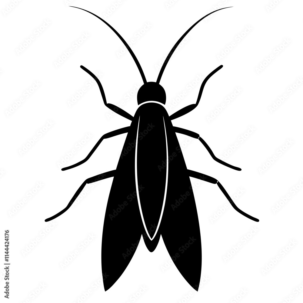 Caddisfly silhouette vector illustration on white background