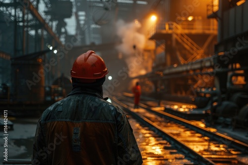 Workers Plant. Men at Work Strike in Heavy Industry Metallurgy Factory Background