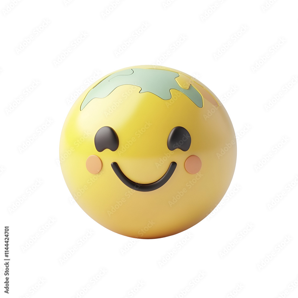 Fototapeta premium Cheerful 3D Emoji Smiling Face Isolated on Black Background