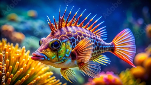 Spiny Finned Fish Photography: Candid Underwater Shots, Vivid Colors, Detailed Fins, Ocean Life