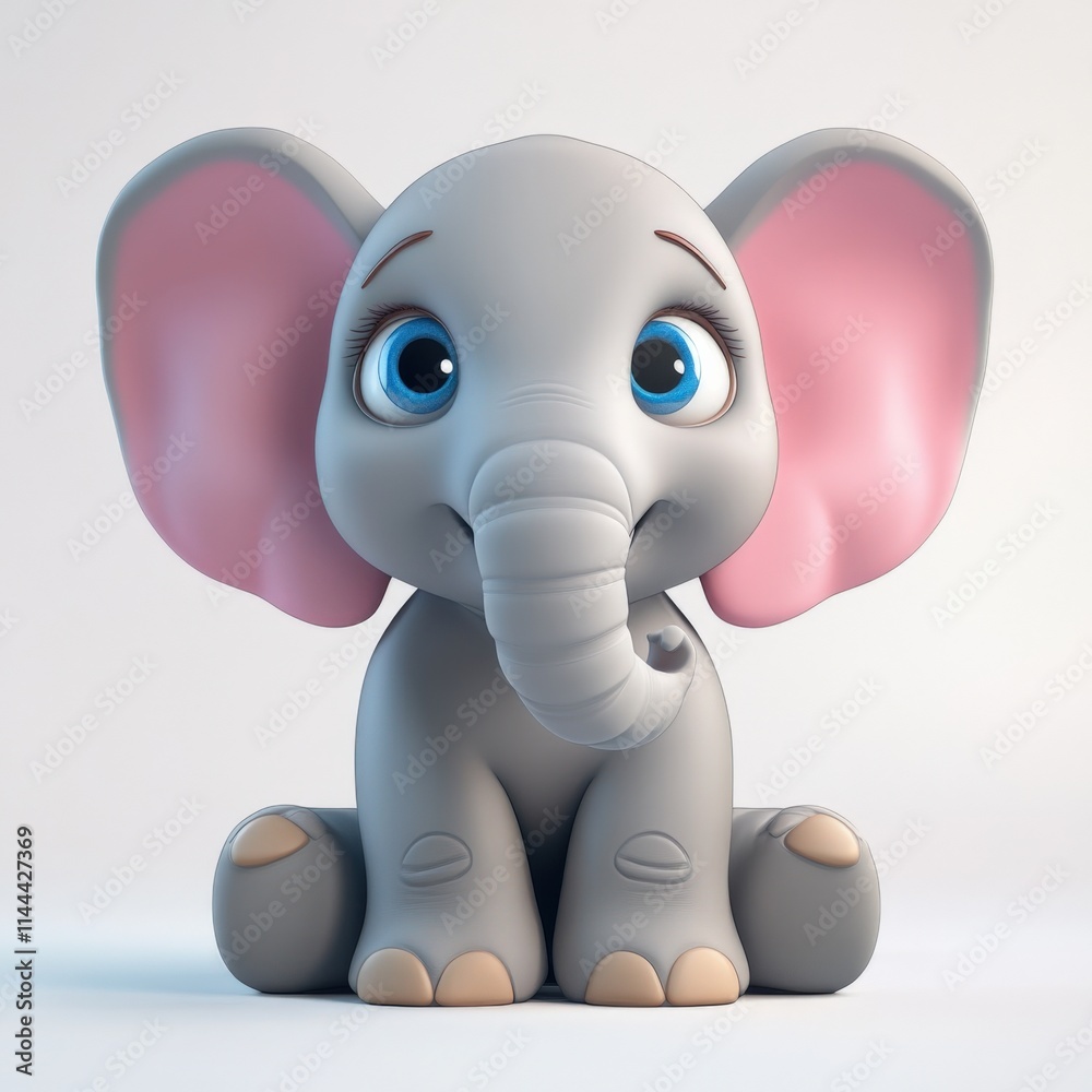 a gray elephant with pink ears sits on a white background a gray elephant with pink ears sits on a white background