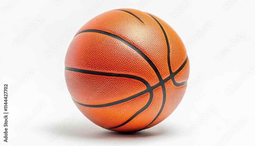 Basketball on white background with vibrant texture, soft lighting, clean setup Basketball on white background with vibrant texture, soft lighting, clean setup