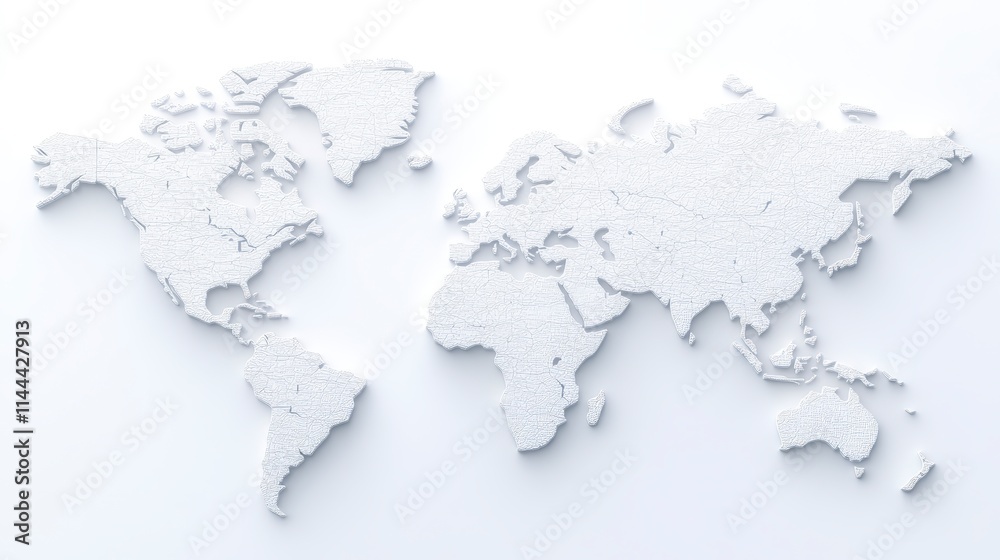 A minimalist world map design in white, highlighting continents and oceans, perfect for modern decor or educational purposes. A minimalist world map design in white, highlighting continents and oceans, perfect for modern decor or educational purposes.