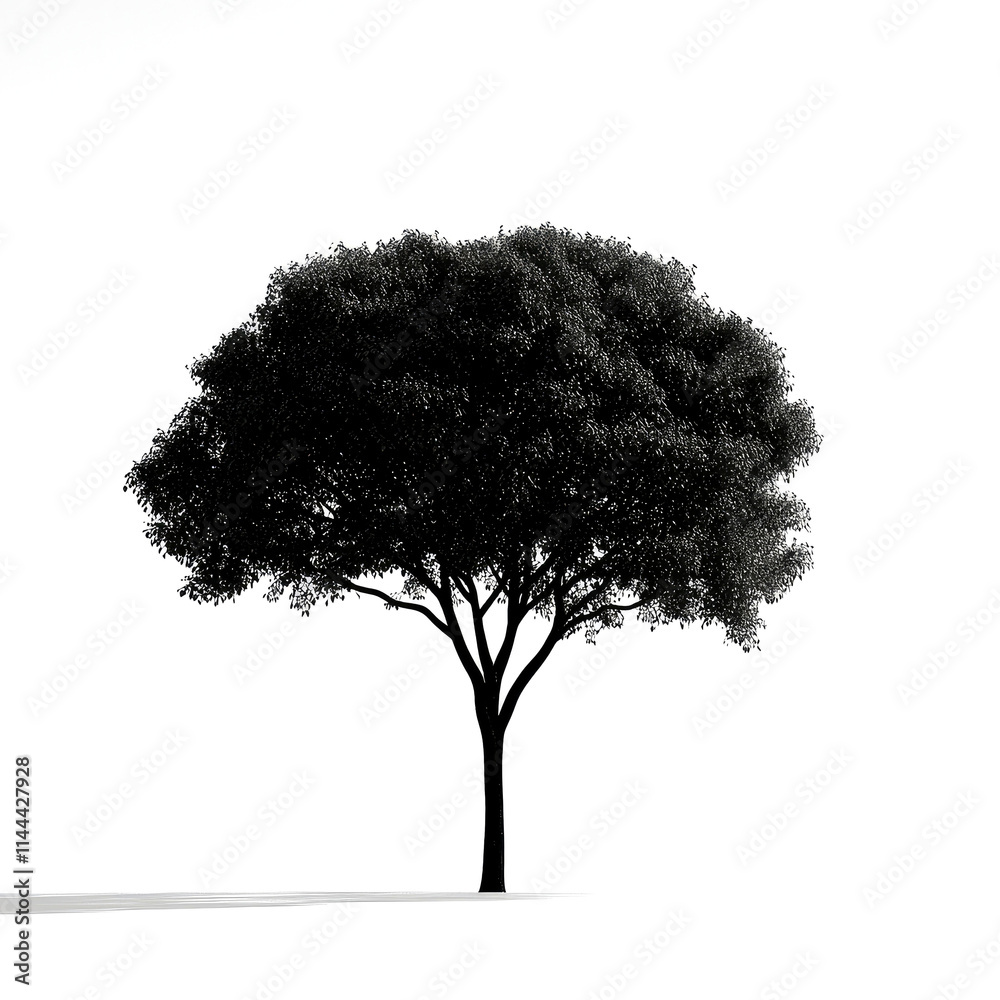 Fototapeta premium Silhouette of a single tree on white background. (1)
