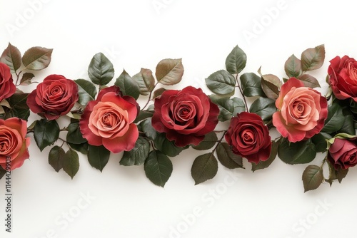 Fototapeta Naklejka Na Ścianę i Meble -  Beautiful arrangement of artificial roses in various colors on a clean white background creating an elegant