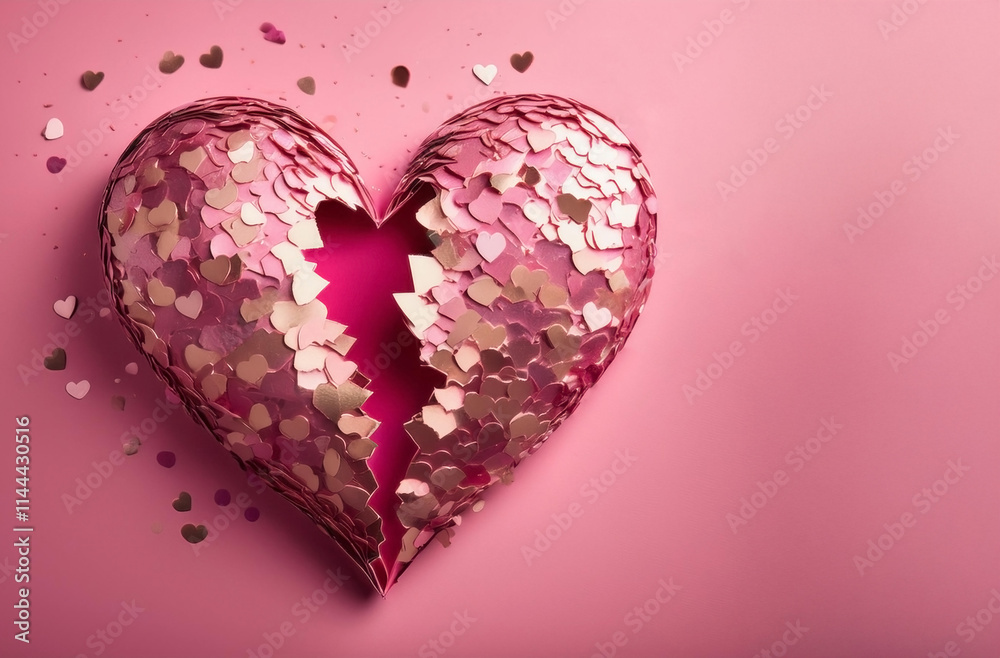 Fototapeta premium Unrequited love - broken heart made of confetti