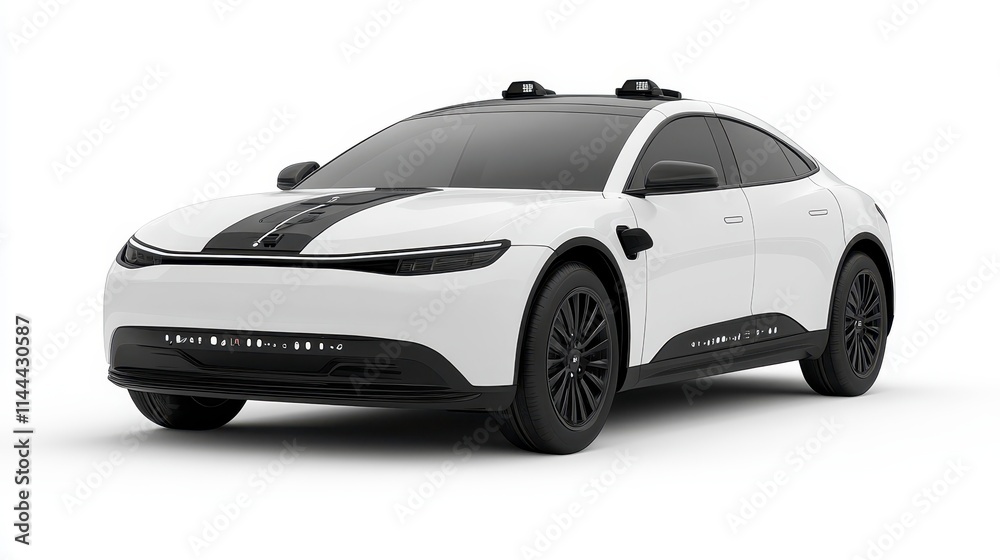 A sleek white autonomous vehicle showcasing a modern design with a focus on technology and innovation. A sleek white autonomous vehicle showcasing a modern design with a focus on technology and innovation.