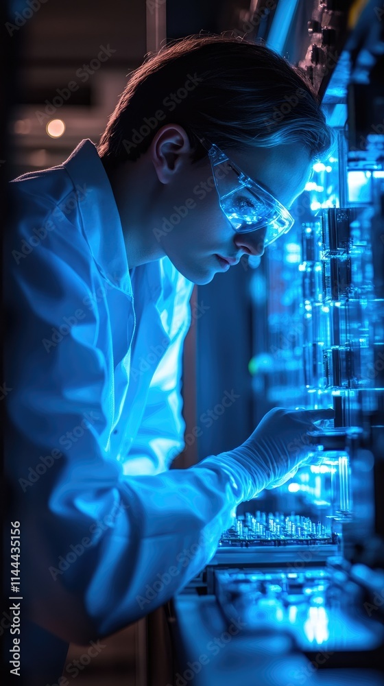 Scientist working with microchips in modern laboratory setting Scientist working with microchips in modern laboratory setting