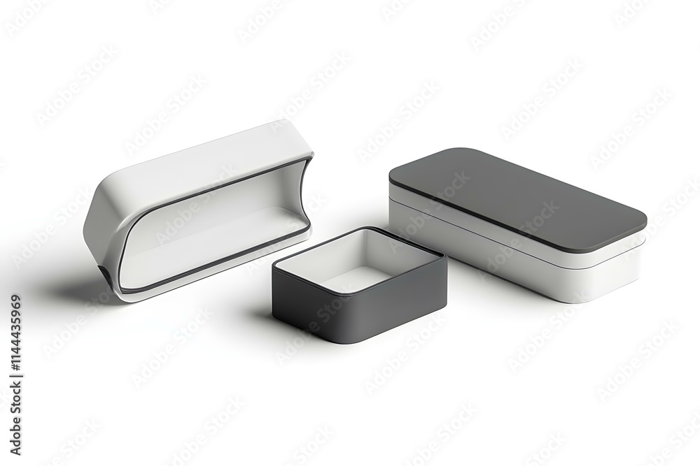 Blank Opened and Closed White Case with Gray Lid Mockup Blank Opened and Closed White Case with Gray Lid Mockup