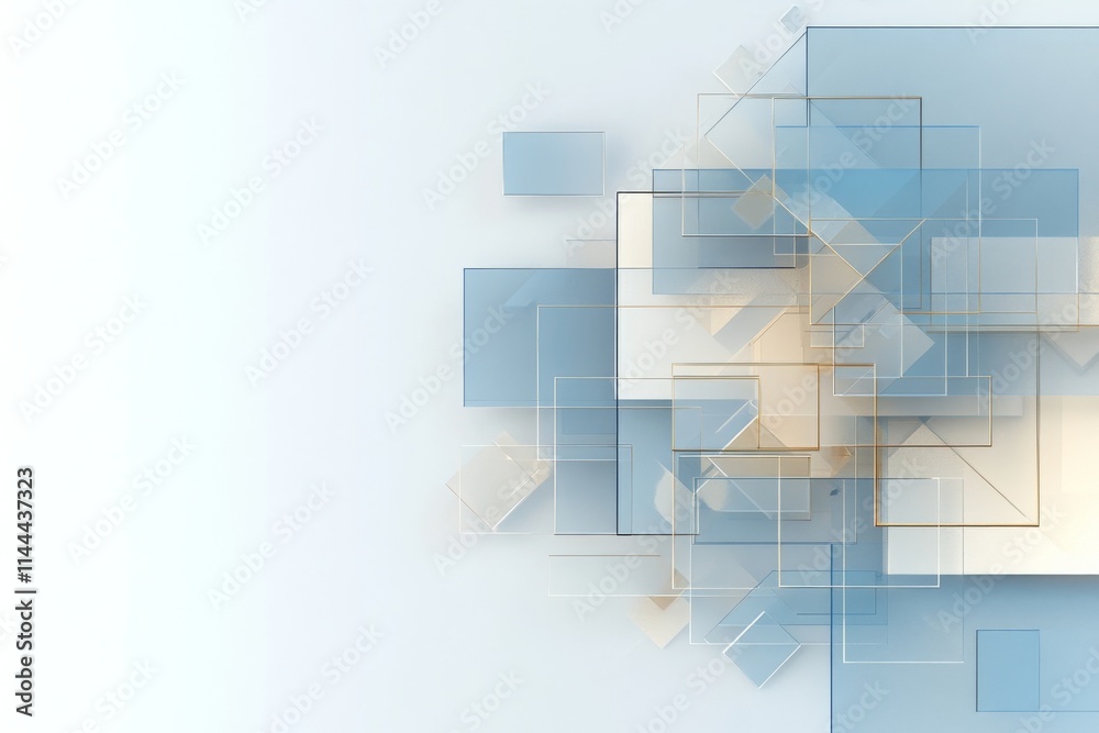 Fototapeta premium Modern abstract design featuring transparent overlapping squares in soft blue and beige tones