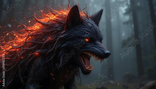 Fiery Inferno Wolf: A Dark Fantasy Art Print
