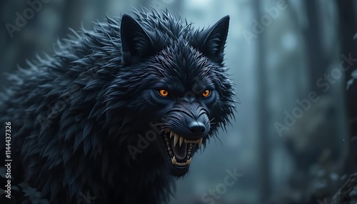 Menacing Black Wolf: A Dark and Dramatic Digital Painting