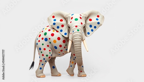 Image of a spotted elephant with a white background.