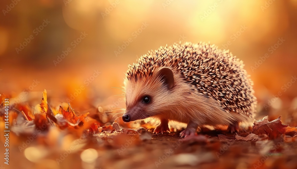 Hedgehog walking with vibrant fur, soft lighting, cozy garden atmosphere Hedgehog walking with vibrant fur, soft lighting, cozy garden atmosphere