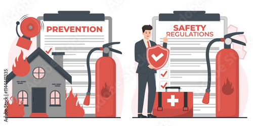 fire prevention concept Safety regulations concept. Flat illustration of safety regulations concept for web design