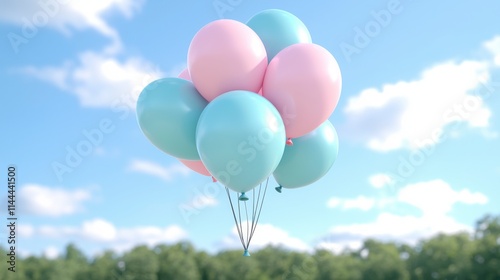 Pastel Pink   Blue Balloons Floating in Sky  Celebration  Party  Festive