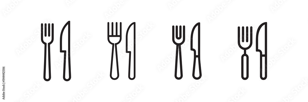 Minimalist Fork and Knife Line Art Icon Set for Culinary and Dining Themes Minimalist Fork and Knife Line Art Icon Set for Culinary and Dining Themes