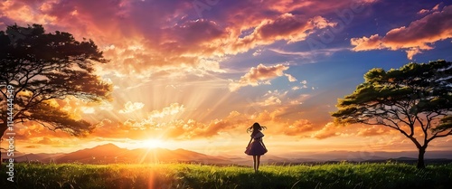 Fototapeta Naklejka Na Ścianę i Meble -  young girl watching the sunset