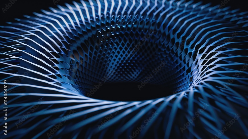 Blue and black motorsport turbocharged engine with complex aerodynamic intake. High-tech innovative design featuring intricate mechanical parts. Blue and black motorsport turbocharged engine with complex aerodynamic intake. High-tech innovative design featuring intricate mechanical parts.