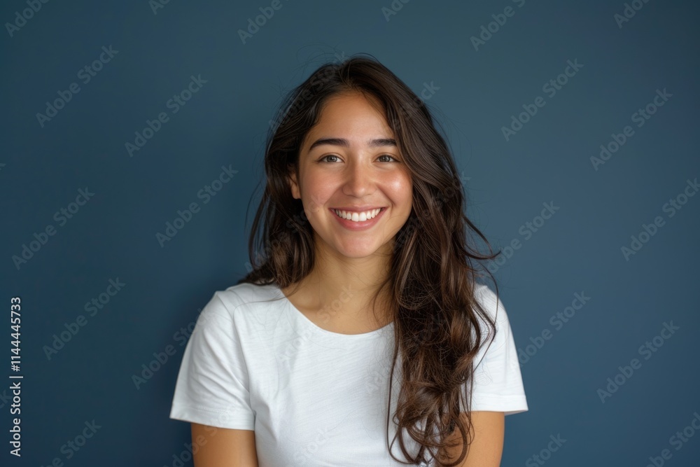 Attractive young Latin woman in casual white shirt with phone. Attractive young Latin woman in casual white shirt with phone.
