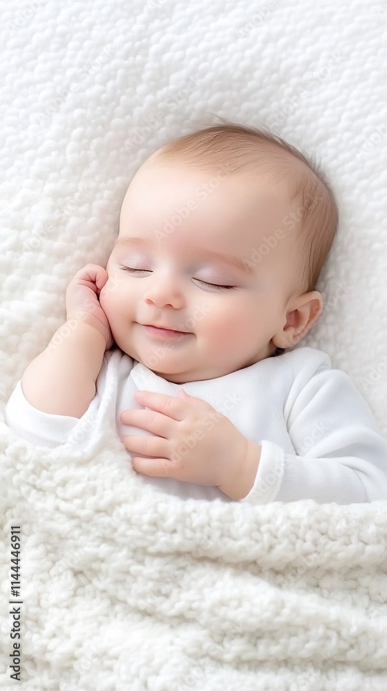 Sleeping Baby Smiling on White Wool Blanket in High Definition Photography Sleeping Baby Smiling on White Wool Blanket in High Definition Photography