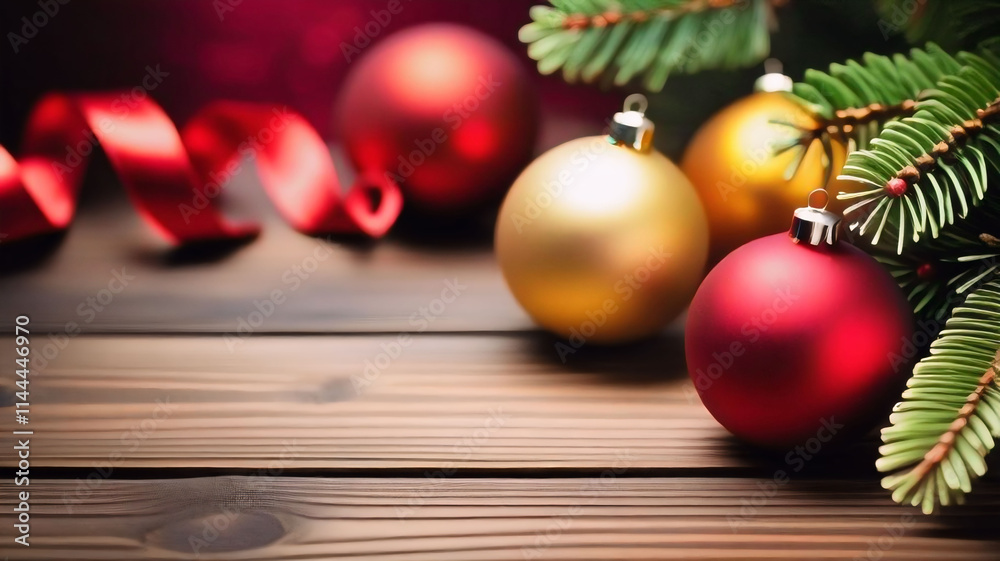 Christmas decoration on pine wood background Christmas decoration on pine wood background