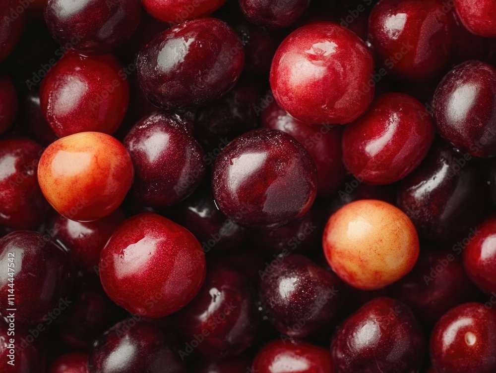 Close-up of ripe cranberries and cherry on a blurred background, highlighting the rich texture and freshness of these fruits. Close-up of ripe cranberries and cherry on a blurred background, highlighting the rich texture and freshness of these fruits.