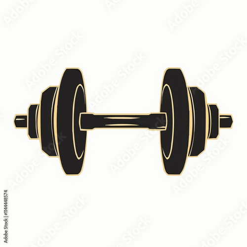 Vector hand drawn silhouette of curved dumbbell isolated on white background. Template for sport icon, symbol, logo or other branding. Modern retro illustration.
