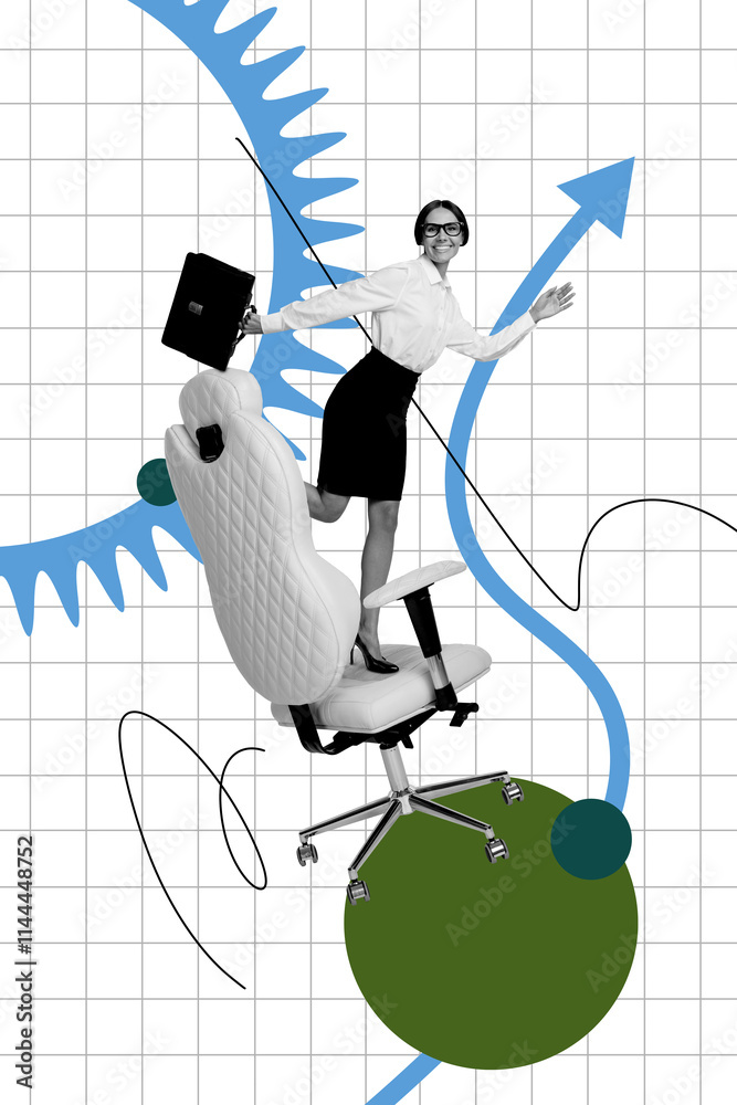 Φωτογραφία Composite trend artwork sketch image 3D photo collage of young lady stand armcha