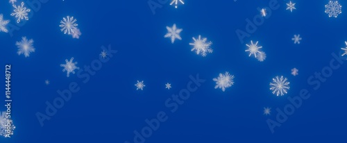 White Snowflakes Falling on Blue Background