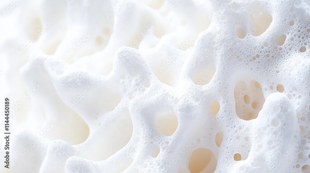 Close-up of white foam texture with air bubbles.