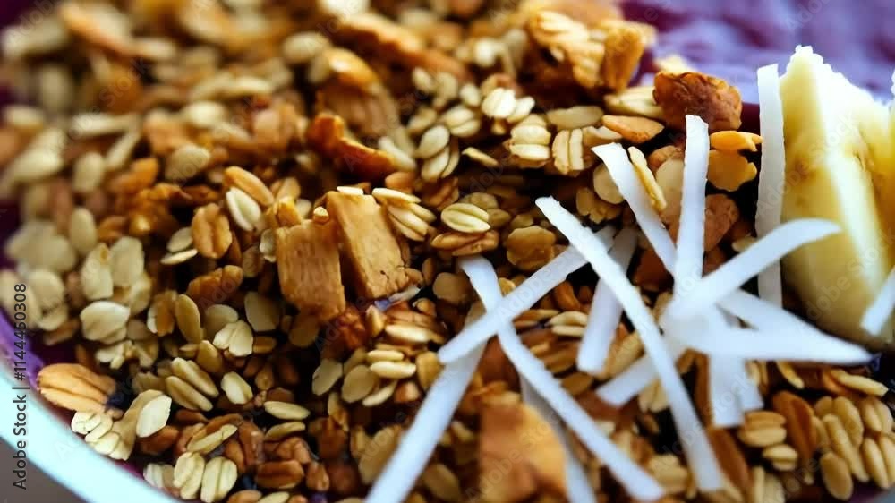 Thick acai smoothie topped with granola, banana slices, and coconut shavings, presented in a clear bowl to showcase the layers
Thick acai smoothie topped with granola, banana slices, and coconut shavings, presented in a clear bowl to showcase the layers