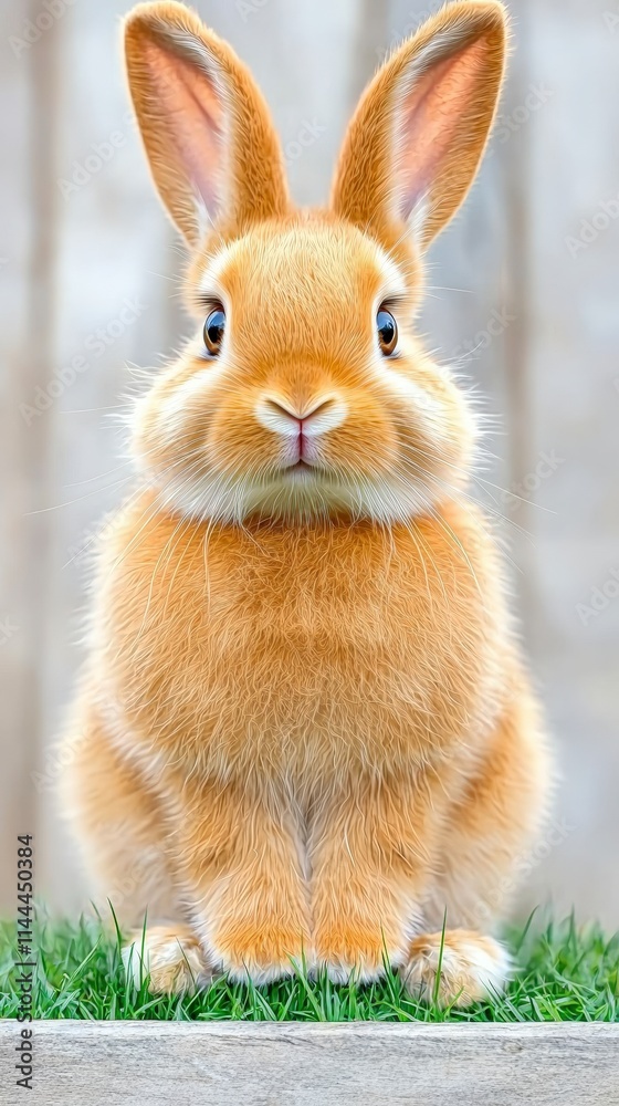 Fototapeta premium Adorable Fluffy Bunny Rabbit Sitting on Grass in Spring Sunlight