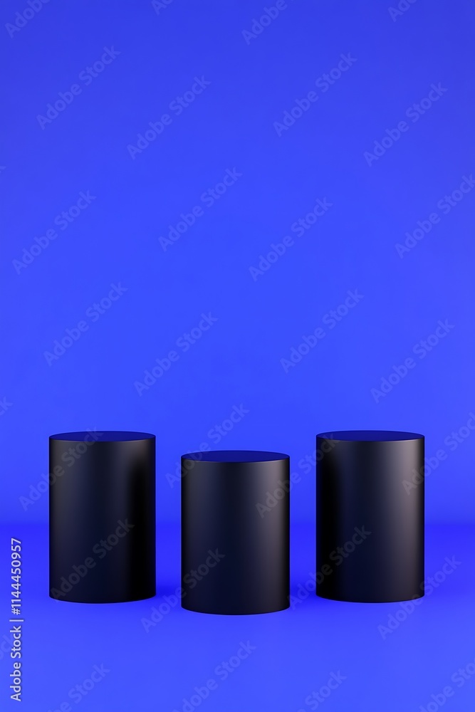 Modern Black Cylinders with Blue Lighting Creating a Stylish Atmosphere for Product Display Modern Black Cylinders with Blue Lighting Creating a Stylish Atmosphere for Product Display