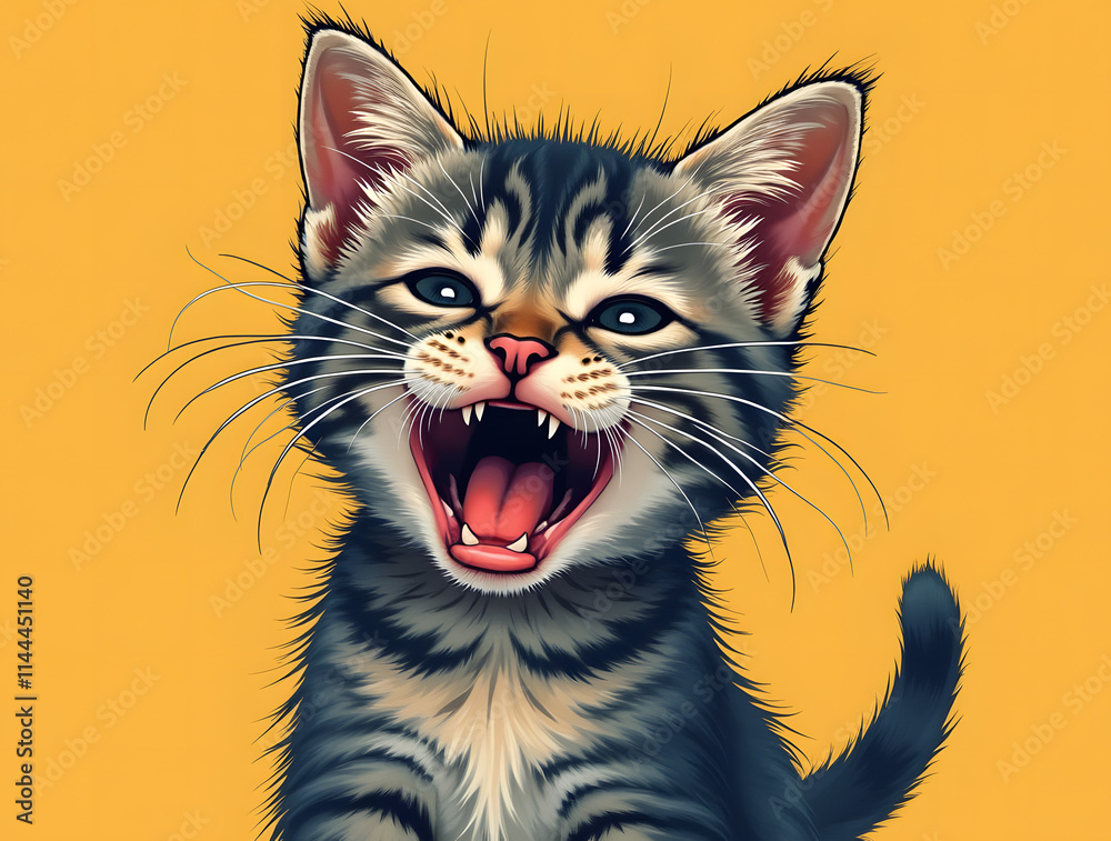 Crying cat. Funny kitten with open mouth expressing surprise or shock. Meow! Creative idea in retro and pop art collage style. Crying cat. Funny kitten with open mouth expressing surprise or shock. Meow! Creative idea in retro and pop art collage style.
