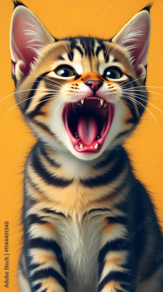 Crying cat. Funny kitten with open mouth expressing surprise or shock. Meow! Creative idea in retro and pop art collage style. Crying cat. Funny kitten with open mouth expressing surprise or shock. Meow! Creative idea in retro and pop art collage style.