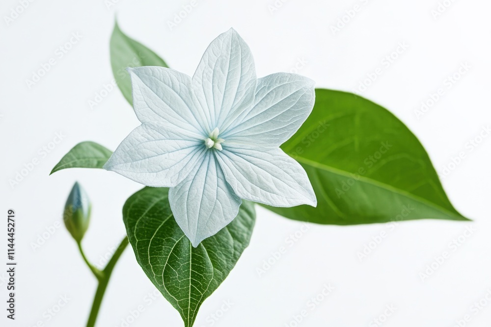 Obraz premium white flower with green leaves against a white background