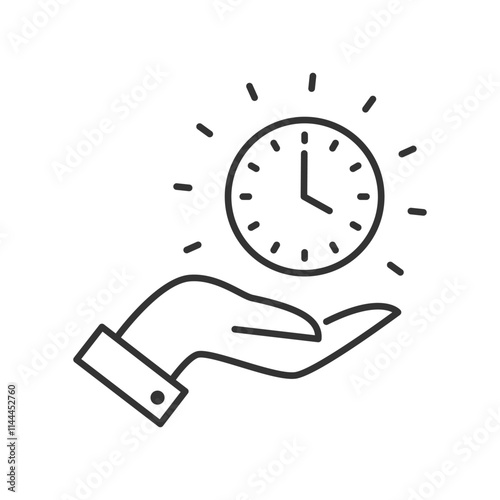 Outline clock timer on the palm hand icon simple flat style vector illustration.