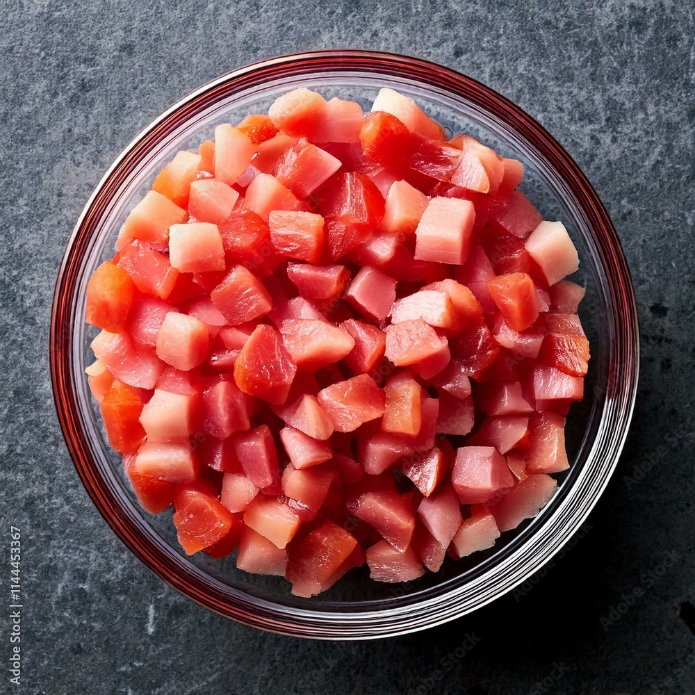 diced bacon bits in a glass bowl
