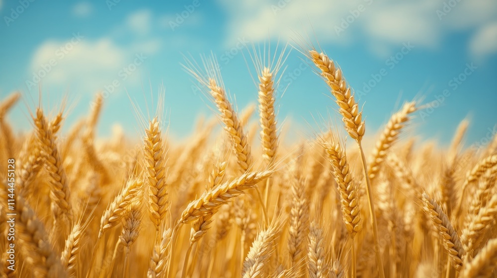 Golden Wheat Field Under Bright Blue Sky with Fluffy Clouds Golden Wheat Field Under Bright Blue Sky with Fluffy Clouds