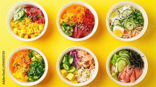 Close up of a bento box with various sushi rolls, each containing different types of fish and vegetables. The image showcases the variety and artistry in sushi preparation.