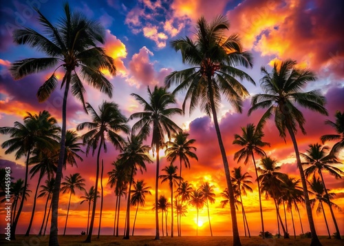 Tropical Beach Sunset Silhouette Palm Trees Photography - Luxury Resort Vacation