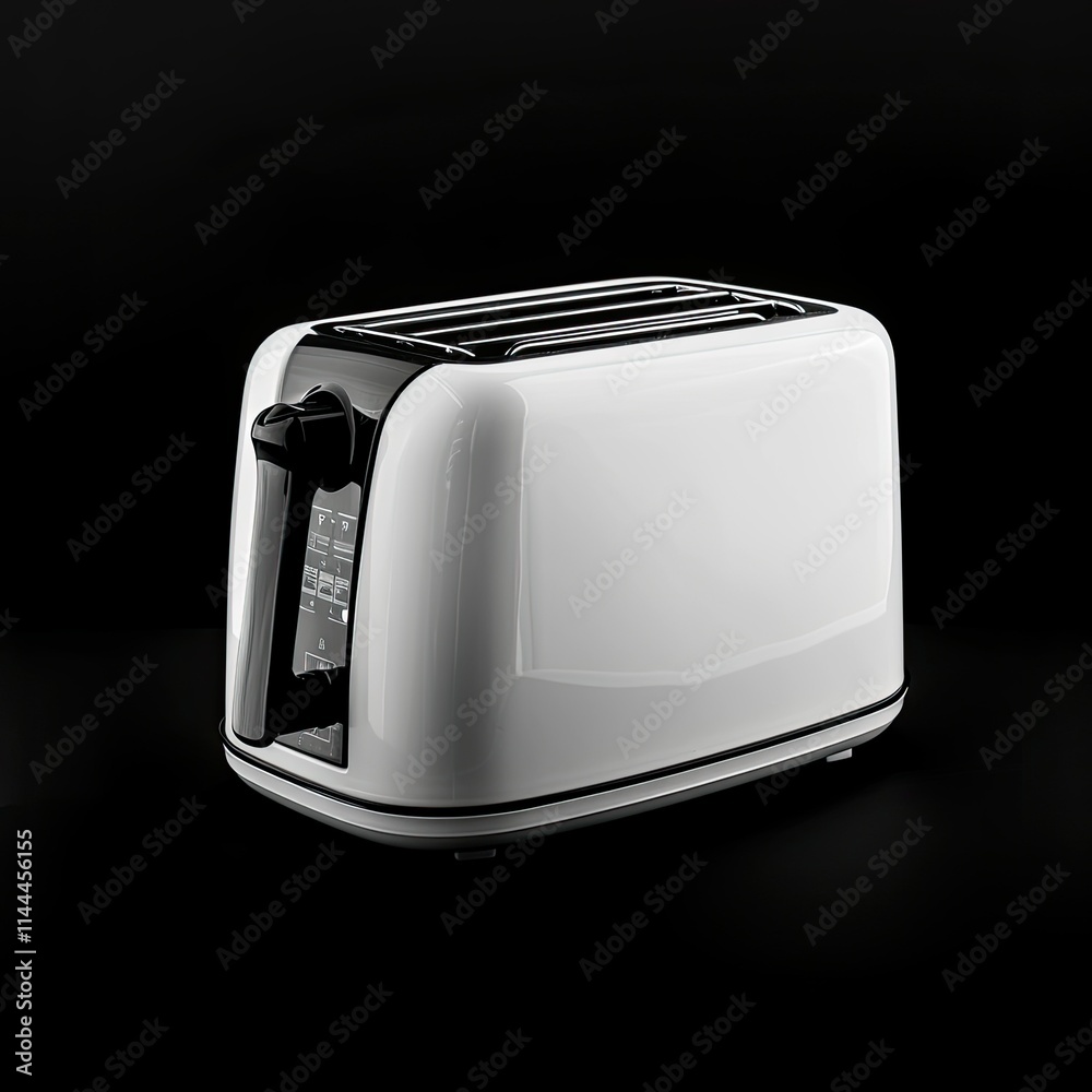 A sleek white toaster with a modern design, intended for toasting bread. isolated on white background A sleek white toaster with a modern design, intended for toasting bread. isolated on white background