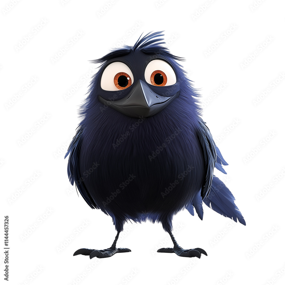 Fototapeta premium 3D cartoon, a cute raven, full-body, isolated on transparent background.