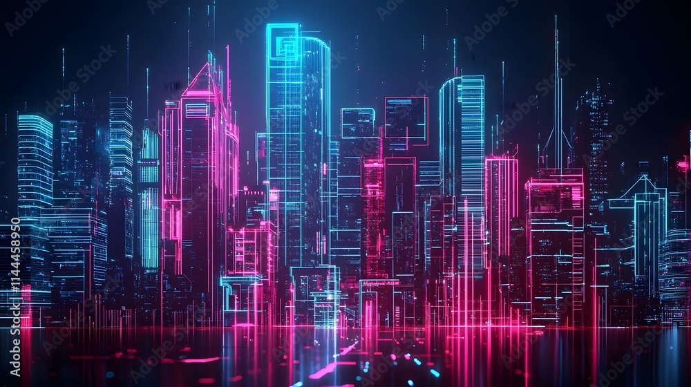 Futuristic cityscape with glowing skyscrapers piercing the night sky, a digital masterpiece of urban architecture Futuristic cityscape with glowing skyscrapers piercing the night sky, a digital masterpiece of urban architecture