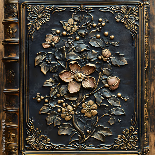 Vintage brown and gold book cover filled with chubby chic, suitable as a background image