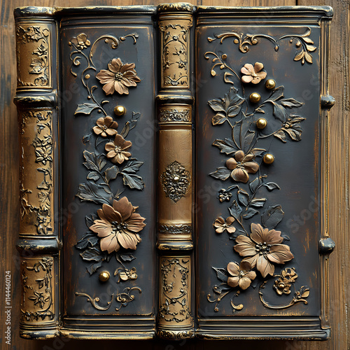 Vintage brown and gold book cover filled with chubby chic, suitable as a background image