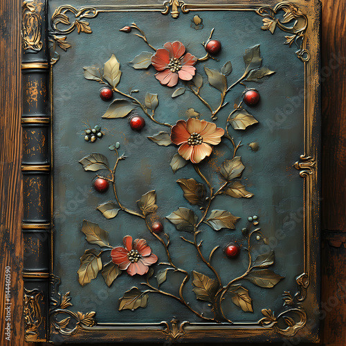 Vintage brown and gold book cover filled with chubby chic, suitable as a background image