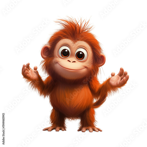 3D cartoon, cute orangutan, isolated on transparent background. photo