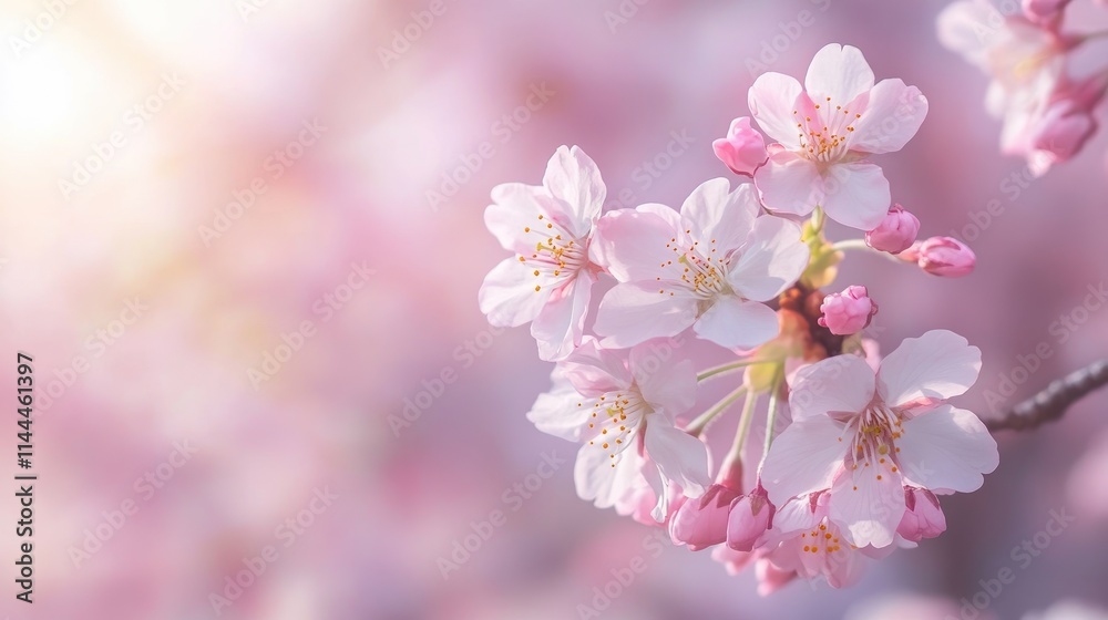Delicate Blossom of Cherry Tree in Soft Pastel Background Delicate Blossom of Cherry Tree in Soft Pastel Background
